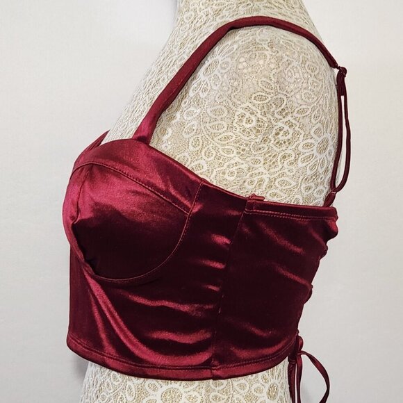 Trixxi Women's Size M Merlot Satin Adjustable Strap Padded Cup Bralette Coquette - Picture 6 of 11